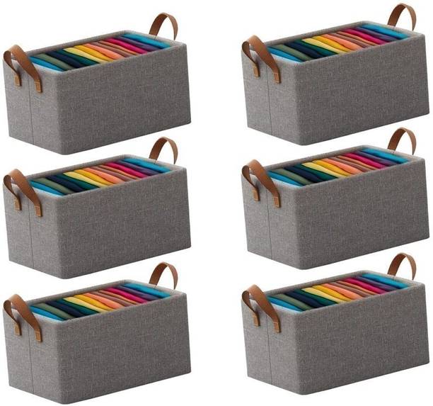 Zarnas Set Of 6 Fabric Storage Organizer With Handles Storage Bag Cloth Storage Cloth Organizer For wardrobe Cupboard Organizers Shelf Organizer BZRNG06