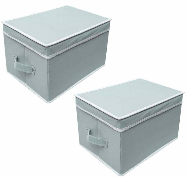 JWorld Foldable Box to Store Clothes, kid's toys &Books with Top Lid(Grey,2pcs) Storage Box