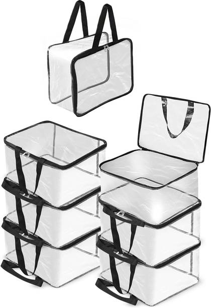 HOMIFY Transparent PVC Storage Bag with zipper for Saree, Clothes, Lehenga, Blankets, Bedsheets, Toys | Wardrobe Organizer, Cloth organizer _(PACK OF 7)_ garment cover, Clear Storage Box Bag, 40x32x22 Cm