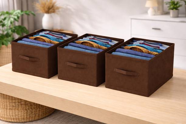 infinity craft Non-Woven Clothes Organizer Cover for Wardrobe/Foldable Cupboard Storage Boxes Rectangular Almirah Organizers for Shirts/T-Shirts/Jeans/Pants, Combo of 3