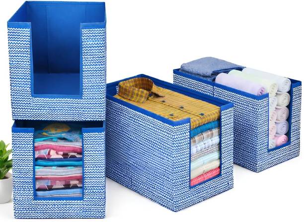 DALUCI Shirt Stacker & Clothes Organizer for Wardrobe Organizer for Wardrobe Clothes Storage Box Shirt Stacker Wardrobe Organizer Foldable Cloth Organizer Box for Cupboard Closet (Pack of 4)