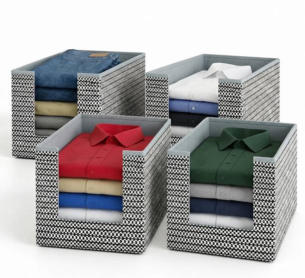 DALUCI Shirt Stacker & Clothes Organizer for Wardrobe Clothes Organizer for Wardrobe Clothes Storage Box Shirt Stacker Wardrobe Organizer Foldable Cloth Organizer Box for Cupboard Closet (Pack of 4)