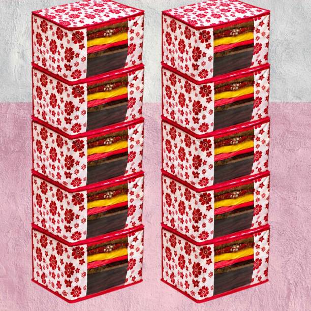 STORAZE Classic Floral Storage Series Modern Floral Clothes Organizer Box for Cupboard & Home Storage CLOTH COVER PACK OF 10