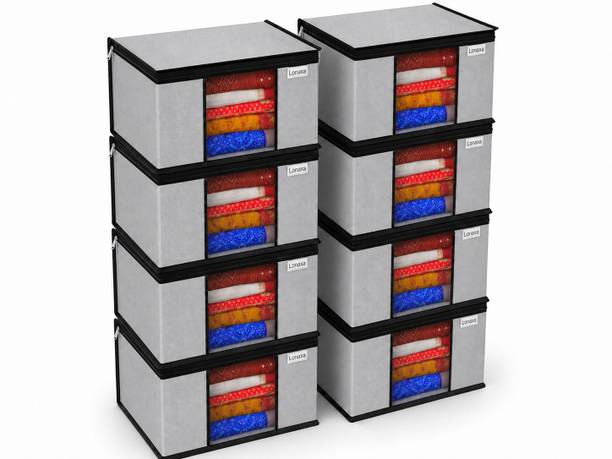 Lonaxa Cloth storage box Pack of 8 Storage organizer Saree cover Storage bag Cloth bag Organizer box Saree Cloth organiser for wardrobe Packing bags Travel organizer Space saver bag