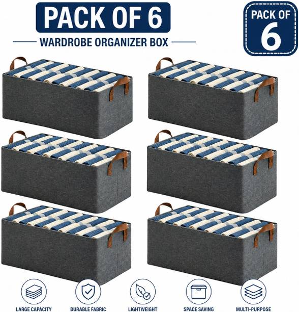 NESTIFY PACK OF 6 Cloth Storage Box Organizer for Wardrobe saree cover storage bags clothes organiser cloth storage bag storage box for clothes cloth storage storage organizer box for cupboard