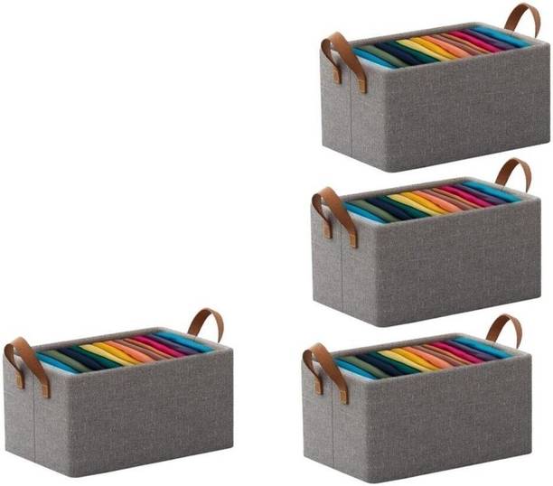 Zarnas Set Of 4 Fabric Storage Organizer With Handles Storage Bag Cloth Storage Cloth Organizer For wardrobe Cupboard Organizers Shelf Organizer BZRNG04