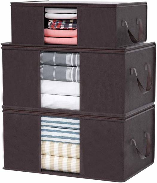 SH NASIMA Blanket organizer for under storage with side handles Wardrobe Clothes covers , Cloth s Closet Organizer and Foldable Clothing Bag for Clothes, Comforter, Underbed Storage (Black) 3