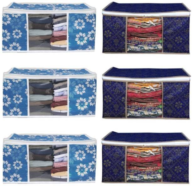 Evolves New Trending Design 6 Pic High Quality Non Woven With Window Saree cover All Type Of Cloths, Wardrobe Organizer, Space Saver Box Classic Sky Colour Combo
