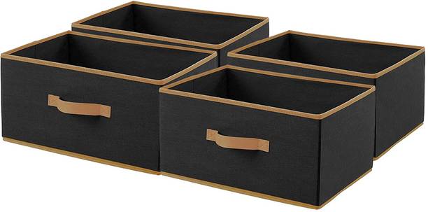 RAXSH Large Foldable Drawer Storage Box for Clothes Drawer & Shelf Organizer Box for Home, Bedroom & Closet, Pack of 4 Drawer-Black