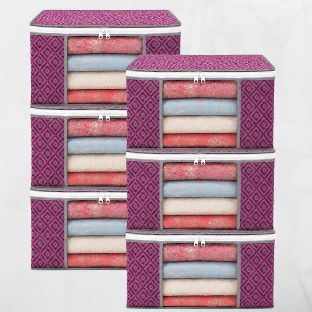 STORAZE Print Saree Organizer Series Saree Storage Bag for Cupboard and Wardrobe - 6 CLOTH COVER PACK OF 6