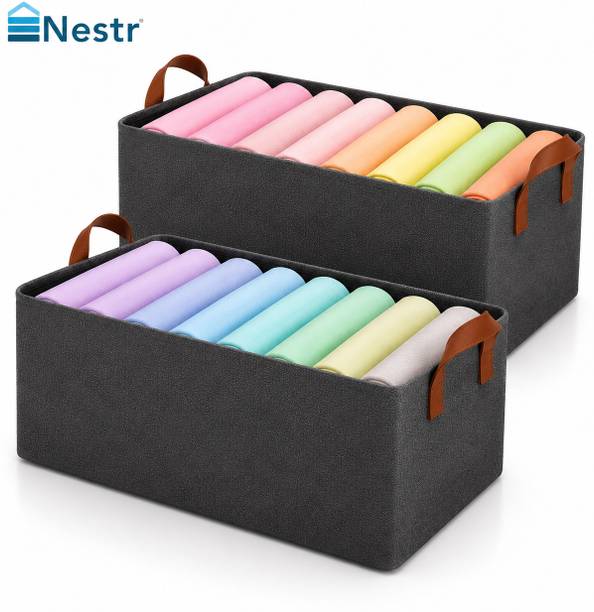 NESTR Storage Box Foldable Fabric Storage Box Large For Mutipurpose Organisationisation Cloth Organizer For wardrobe Cupboard Organizers Shelf Organizer Pack of 2