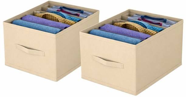 infinity craft Non-Woven Clothes Organizer Cover for Wardrobe/Foldable Cupboard Storage Boxes Rectangular Almirah Organizers for Shirts/T-Shirts/Jeans/Pants, Pack of 2,