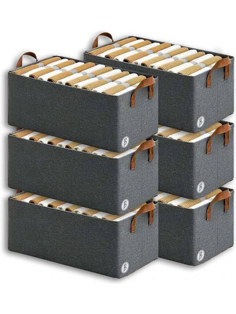 Vervita 6 PCS Pack Wardrobe Organizer for Clothes with Metal Frame Rectangle Storage Baskets Fabric Storage Box with Handles Shelf Basket for Storage Clothes Pants Jeans