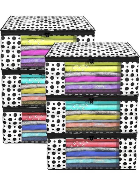 Sameer Enterprises Saree Covers With Zip (Polka Dots) (Black and White) 6 Clothes Organizer For Wardrobe (Pack of 6) - Storage Organizer For Saree | Shirts | Salwar Suit - Dress Organizer For Wardrobe -