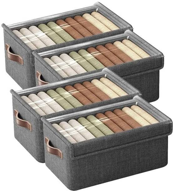पामीधर Fabric Storage Box For Clothes Foldable Cupboard Organizer With Lid & Handle Clothes Organizer for Wardrobe Storage Organizer Box for Cloths, Toys, Sari Storage Cubes Organizer with Lid and Handles Collapsible Organizer Box