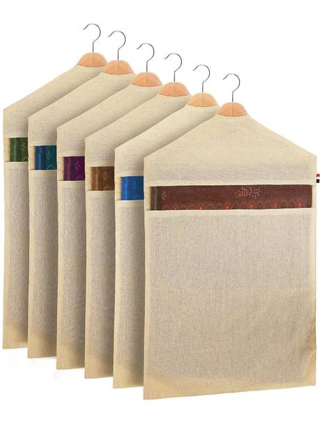 blendmix Storage Bag Saree Cover Reusable Hanging Cotton Saree Covers (Set of 6) of 28 x 18 (Inches) for Coat Clothes Storage, Wardrobe Organizer (Hangers are NOT Included)