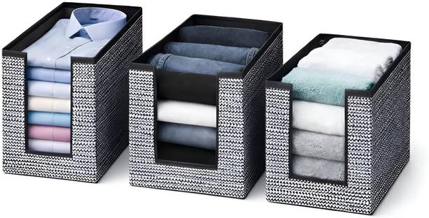 दलुसी Shirt Stacker & Clothes Organizer for Wardrobe Clothes Organizer for Wardrobe Clothes Storage Box Shirt Stacker Wardrobe Organizer Foldable Cloth Organizer Box for Cupboard Closet (Pack of 3)