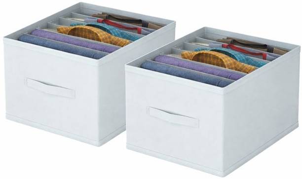 infinity craft Clothes Organizer Non-Woven Fabric for Wardrobe/Foldable Cupboard Storage Boxes / Rectangular Almirah Organizers for Shirts/Pants/T-Shirts/Jeans, Grey 2 Pcs