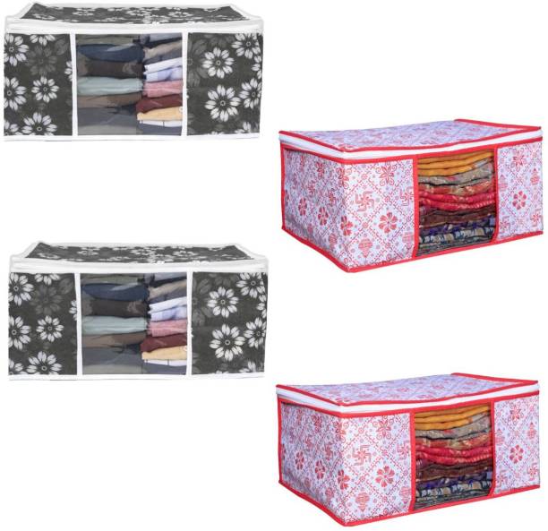 Evolves New High Quality 4 Pic Non Woven cover With Window Saree cover Storage Cover/Cloth Organizer Cover Storage Space Saver Multipurpose Bag New Swastik Design Look Whit 4 Pic