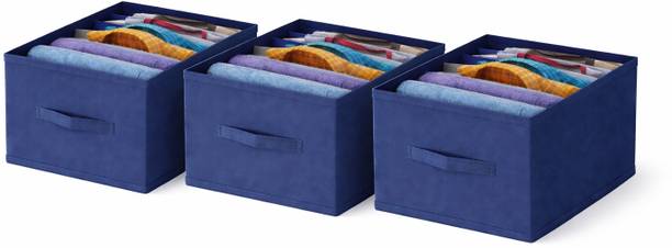 infinity craft Non-Woven Clothes Organizer Cover for Wardrobe/Foldable Cupboard Storage Boxes Rectangular Almirah Organizers for Shirts/T-Shirts/Jeans/Pants, 3pcs