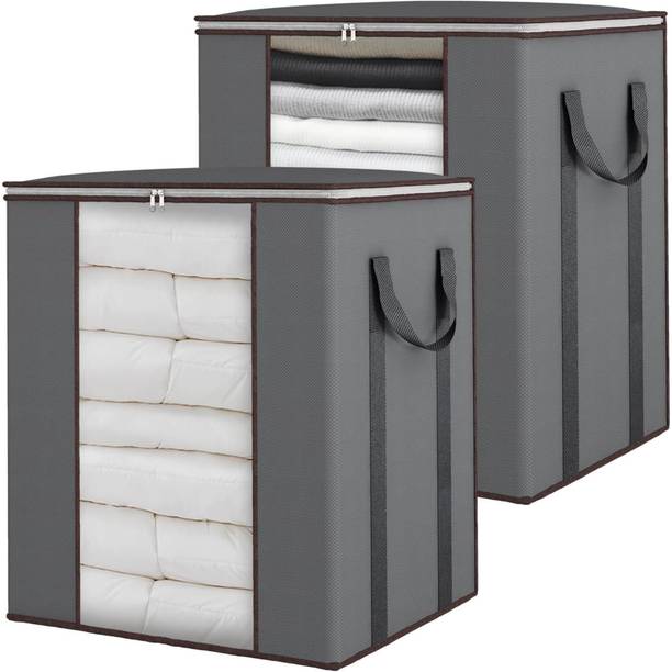 WOLFFIA Dustproof Foldable Underbed Blanket Storage Bag Wardrobe Organizer for Clothing Bedroom Comforter Closet Dorm/Sweater/Quilts Organizer Durable Zipper with Side Handle & Transparent Window Blan