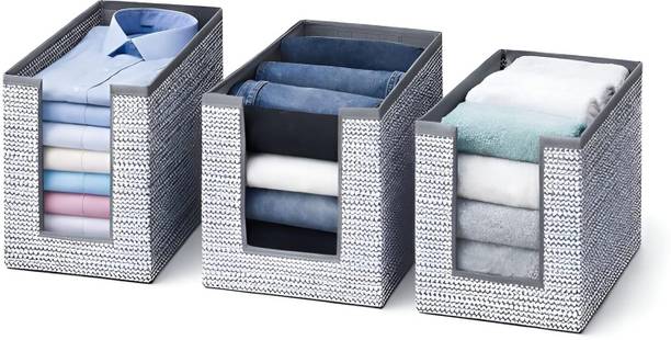 DALUCI Shirt Stacker & Clothes Organizer for Wardrobe Clothes Organizer for Wardrobe Clothes Storage Box Shirt Stacker Wardrobe Organizer Foldable Cloth Organizer Box for Cupboard Closet (Pack of 3)