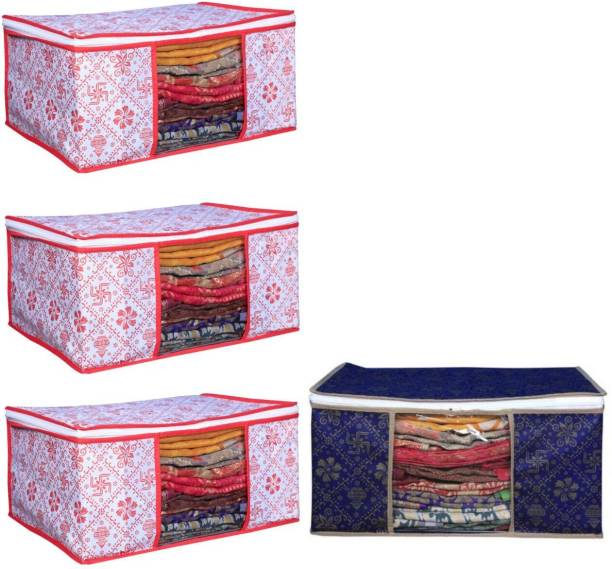 Evolves New Wonderful Bag Set Of 4 Beige High Quality Non Woven With Window Saree cover Storage Cover/Cloth Organizer Cover Storage Space Saver Multipurpose Bag Attractive Combo Offer With Swastik design