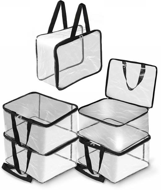 HOMIFY Transparent PVC Storage Bag with zipper for Saree, Clothes, Lehenga, Blankets, Bedsheets, Toys | Wardrobe Organizer, Cloth organizer _(PACK OF 5)_ garment cover, Clear Storage Box Bag, 40x32x22 Cm