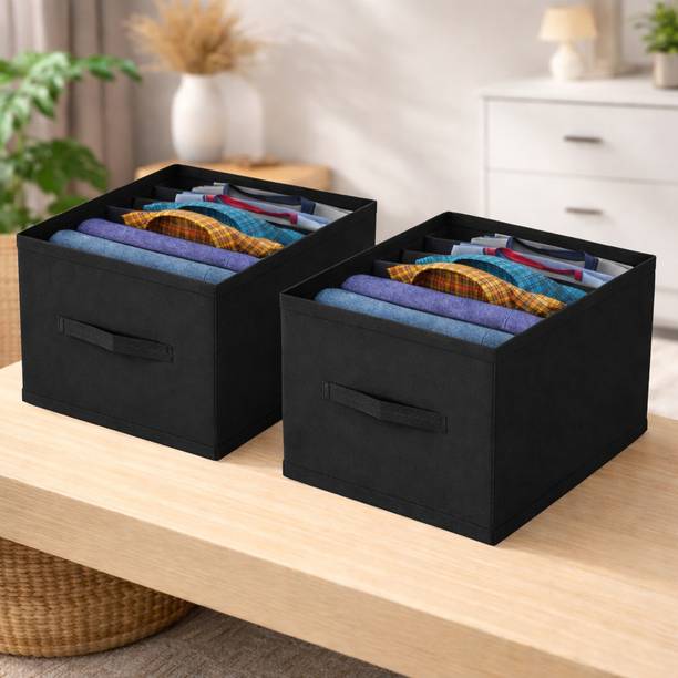infinity craft Non-Woven Clothes Organizer Cover for Wardrobe/Foldable Cupboard Storage Boxes Rectangular Almirah Organizers for Shirts/T-Shirts/Jeans/Pants, 2 Set