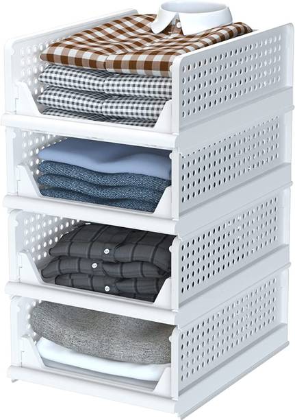 Kovea 4 Pieces Wardrobe Organizer for Storage/Foldable & Stackable Plastic 4 Door Wardrobe