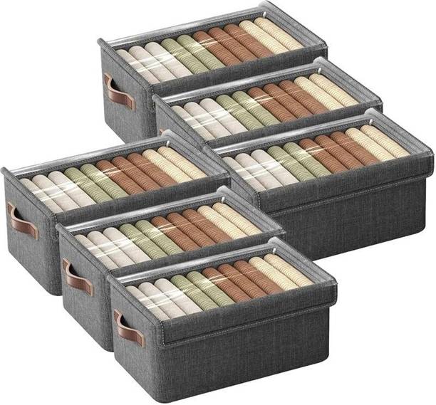 Pamidhar Fabric Storage Box For Clothes Foldable Cupboard Organizer With Lid & Handle Clothes Organizer for Wardrobe Storage Organizer Box for Cloths, Toys, Sari Storage Cubes Organizer with Lid and Handles Collapsible Organizer Box