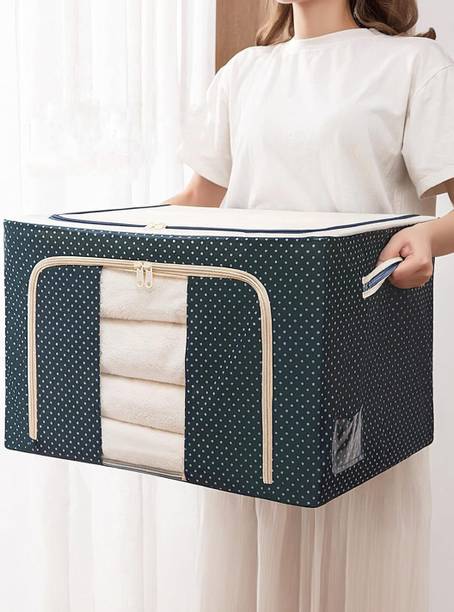 avnish Storage Box 66L Fabric Foldable Box Steel Frame Collapsible Wardrobe Organizer Bag Cover Boxes For Wardrobe Shelves Clothes, Sarees, Bed Sheet, Blanket