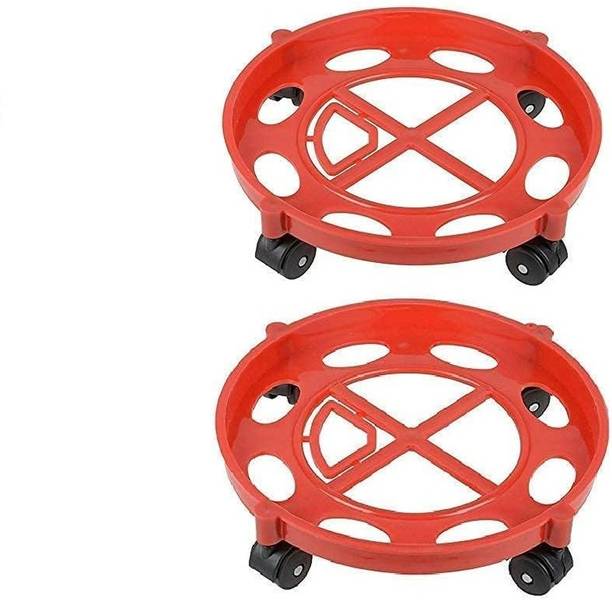 VIRANEE Heavy-Duty Red Plastic Gas Cylinder Trolley with 4 Red Wheels | Durable Gas Cylinder Trolley