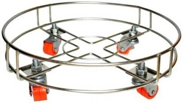 Kitchenify Heavy Duty Wheels Stainless Steel Holder for Kitchen Gas Cylinder Trolley
