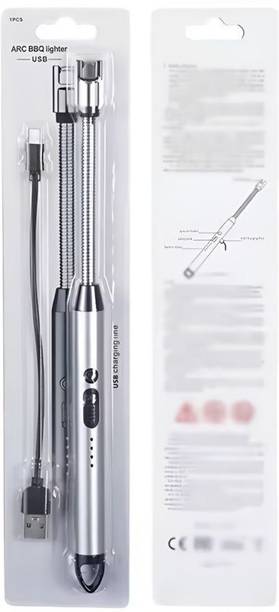 HOMOZONE Rechargeable Electric Gas Lighter Kitchen Lighter Chargeable USB Long Lighter Aluminium Electronic Gas Lighter