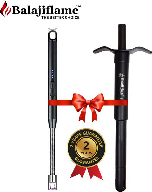 Balaji flame Prime Black Gas Lighter + Electric Rechargebale lighter Steel Electronic Gas Lighter