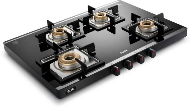 Glen Ultra Slim Mirror Glass Gas Stove 1 High Flame 3 Forged Brass Burner(CT1047USMI) Glass Manual Gas Stove