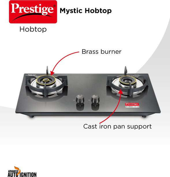 Prestige Mystic Hobtop PHTM 02 | Toughened Glass Hob Top | Ultra Slim Body Glass Manual Hob  (2 Burners)