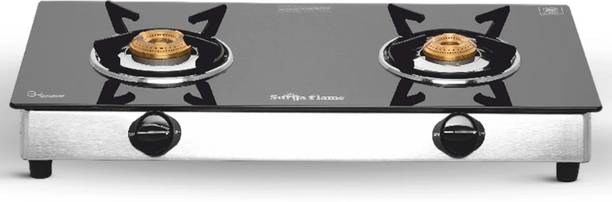 Suryaflame 2 Burner LPG Gas Stove Chulha with Toughened Glass Top, Manual Ignition, Glass Manual Gas Stove