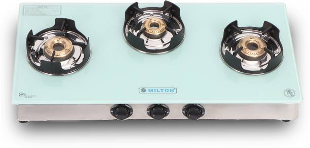 MILTON Crysto Toughened Glass Top | High-Powered Brass Burner I Glass Manual Gas Stove