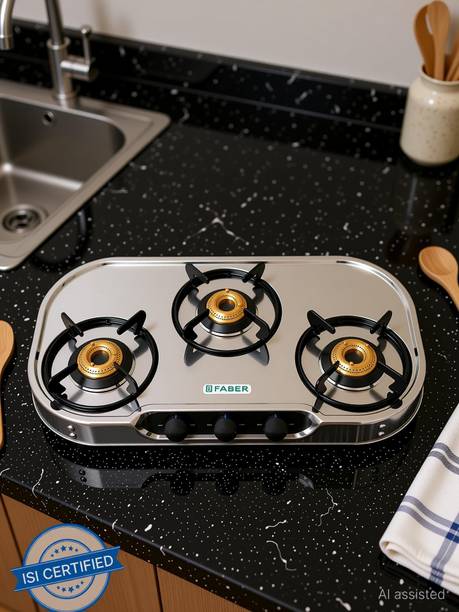 FABER HOB COOKTOP CRYSTAL 3BB SS Stainless Steel Manual Gas Stove