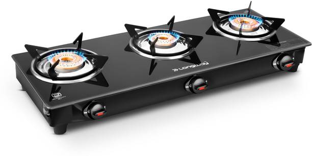 Longway Premium ISI Certified, Glass-top|Spill-proof, Easy-clean design|Anti skid legs, Stainless Steel, Glass Manual Gas Stove