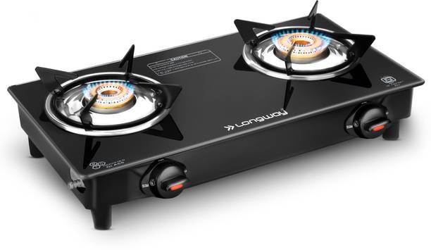 Longway Premium ISI Certified, Glass-top|Spill-proof, Easy-clean design|Anti skid legs, Stainless Steel, Glass Manual Gas Stove