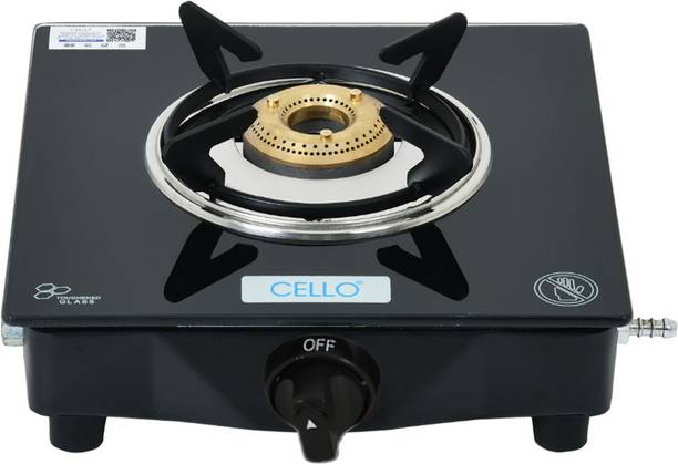 CELLO Regal 1 Burner Black Gas Cooktop, Toughened Glass, ISI Certified 1 Year Warranty Glass Automatic Gas Stove