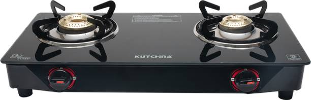 Kutchina 2B Cooktop 2 Burner Gas Stove, Gas Stove 2 Burner Glass Top Glass Manual Gas Stove