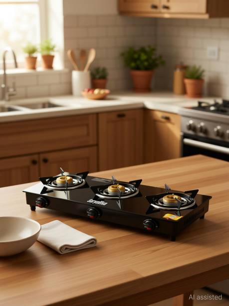 SURYAVIVA Photon 3Burner(Hose pipe + Lighter) Manual glass Glass Manual Gas Stove