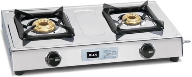 Glen 2 Burner LPG Gas Stove with Brass Burner Stainless Steel Manual Gas Stove