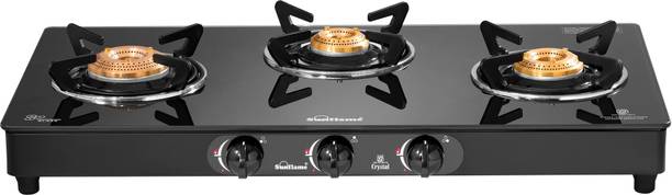 Sunflame LPG Stove Crystal 3 Burner Black Glass Manual Gas Stove