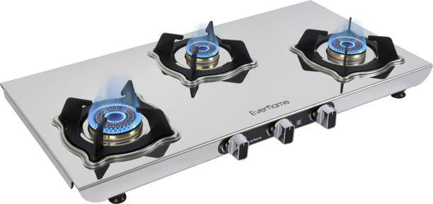 Everflame Marvel Series 3 Burner Gas Stove | 6G Forged Brass Burner | AI Slim Body | Stainless Steel Manual Gas Stove