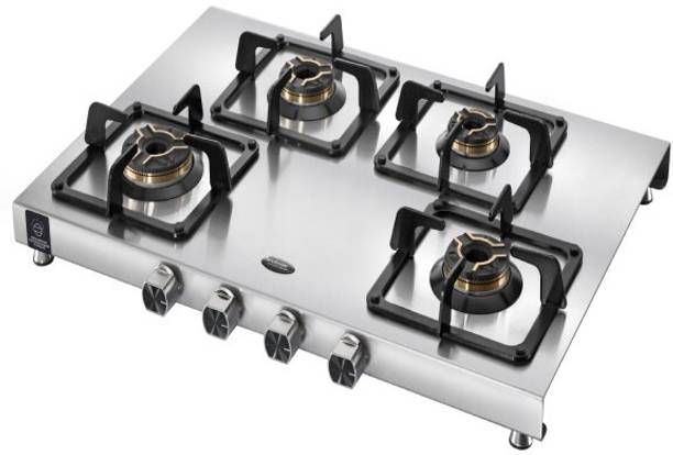 Hindware Arturo SS 4Burner | 2MM Thinkness SS Body | Stainless Steel Manual Hob  (4 Burners)